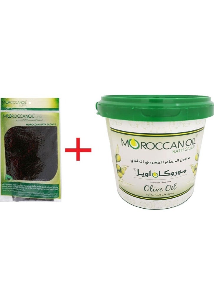 Moroccan Oil Bath soap with olive oil extract, 850 grams + black Moroccan bath loofah - Image 1
