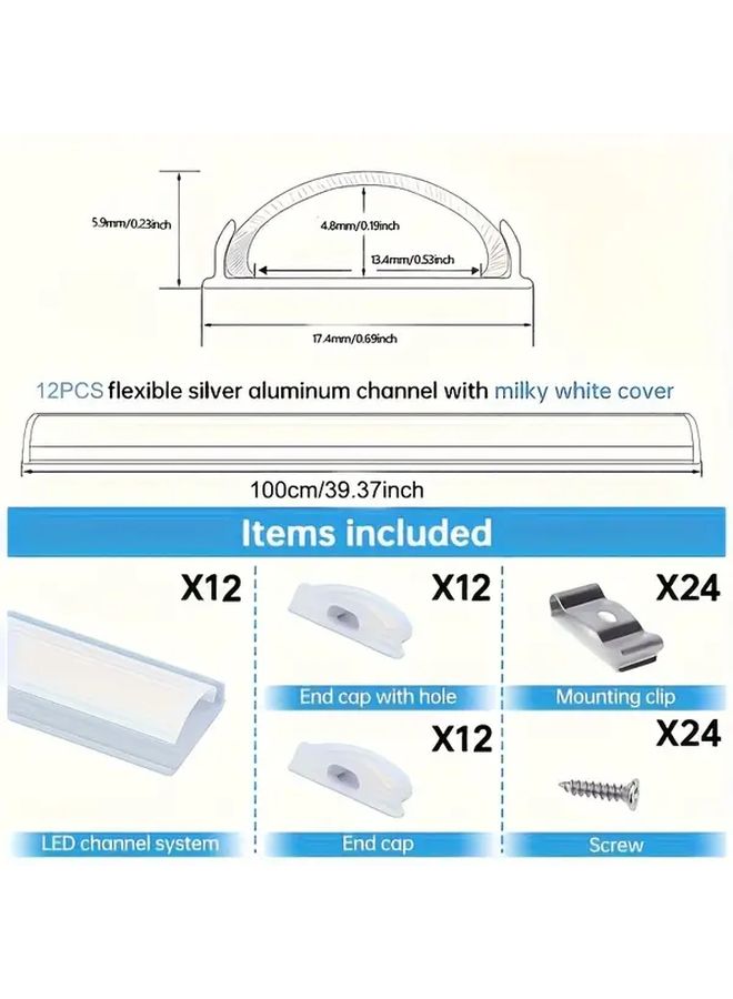 Bendable Silvery LED Channel 10 Pack 39.37 Inch With Milky White Lens Cover For Strip Lights - Image 3
