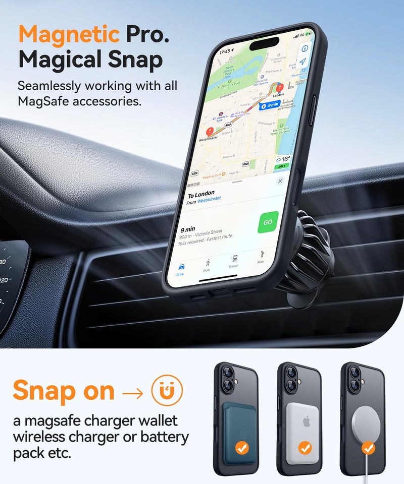 CANSHN Magnetic for iPhone 16 Plus Case, Upgraded [Full Camera Protection] [Compatible with Magsafe] [Translucent Matte] Shockproof Protective Phone Case for iPhone 16 Plus - Black - Image 4