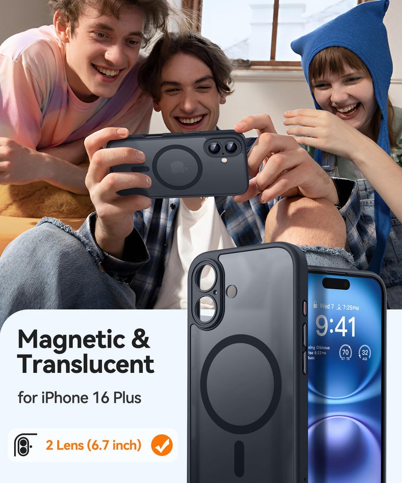 CANSHN Magnetic for iPhone 16 Plus Case, Upgraded [Full Camera Protection] [Compatible with Magsafe] [Translucent Matte] Shockproof Protective Phone Case for iPhone 16 Plus - Black - Image 2