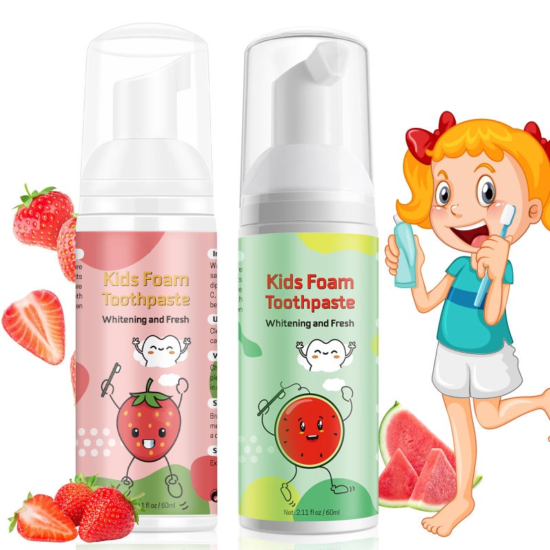 VOGSIG Foam Toothpaste Kids, Toddler Toothpaste with Low Fluoride, Kids Toothpaste for U Shaped Toothbrush Electric Toothbrush, Foam Toothpaste for Children Ages 3 Plus (Watermelon+Strawberry) - Image 1