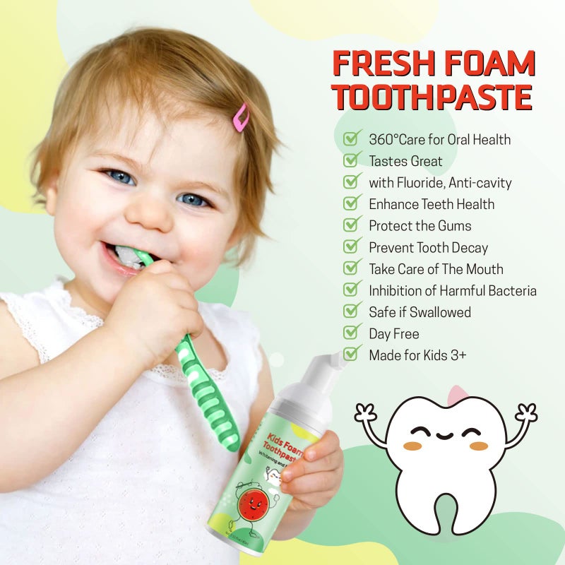 VOGSIG Foam Toothpaste Kids, Toddler Toothpaste with Low Fluoride, Kids Toothpaste for U Shaped Toothbrush Electric Toothbrush, Foam Toothpaste for Children Ages 3 Plus (Watermelon+Strawberry) - Image 2