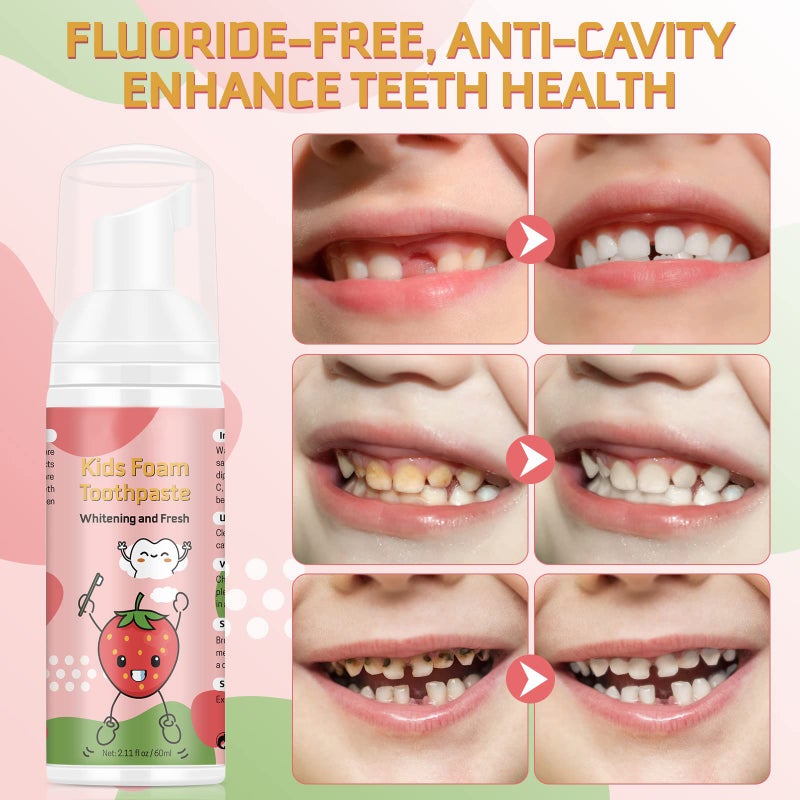 VOGSIG Foam Toothpaste Kids, Toddler Toothpaste with Low Fluoride, Kids Toothpaste for U Shaped Toothbrush Electric Toothbrush, Foam Toothpaste for Children Ages 3 Plus (Watermelon+Strawberry) - Image 3