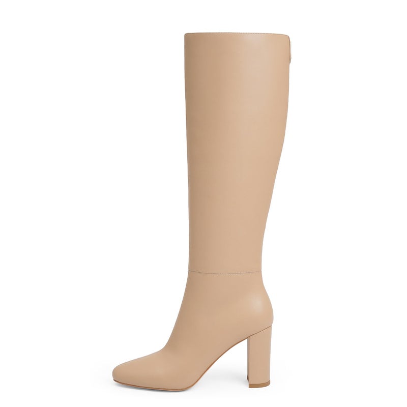 Modatope Nude Rounded Toe Boots for Women Chunky Heel Knee High Boots Fashion Fall Winter Boot 2025 Block Heel Side Zipper Tall Boot Women Size 10 - Image 4