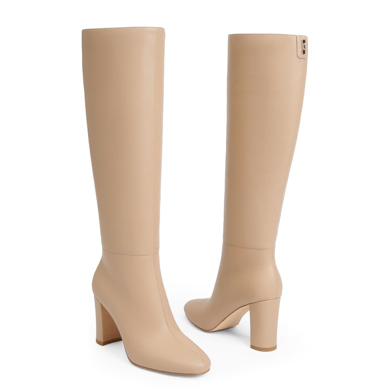 Modatope Nude Rounded Toe Boots for Women Chunky Heel Knee High Boots Fashion Fall Winter Boot 2025 Block Heel Side Zipper Tall Boot Women Size 10 - Image 5