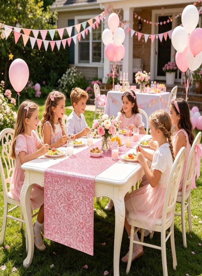yuboo 6 Pack Pink Sequin Table Runners 12x72 Inch Glitter Table Runner Bulk for Wedding Birthday Baby Shower Party Decorations - Image 3