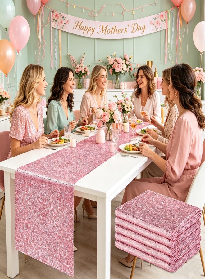 yuboo 6 Pack Pink Sequin Table Runners 12x72 Inch Glitter Table Runner Bulk for Wedding Birthday Baby Shower Party Decorations - Image 1