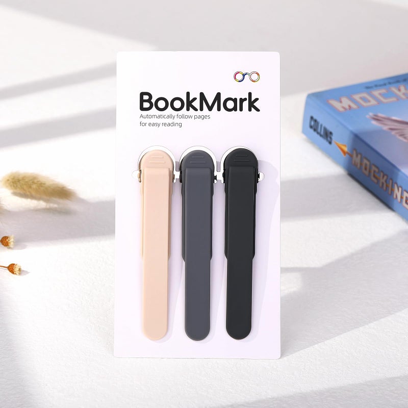 QiyuanLS 3Pcs Automatic Bookmark, Silicone Smart Book Marks for Reading Women, Men, Kids,Cute Unique Book Markers Bookmark Clip Reading Accessories Gifts for Book Lovers (1 Dark Grey+1 Light Grey+1 Beige) - Image 5