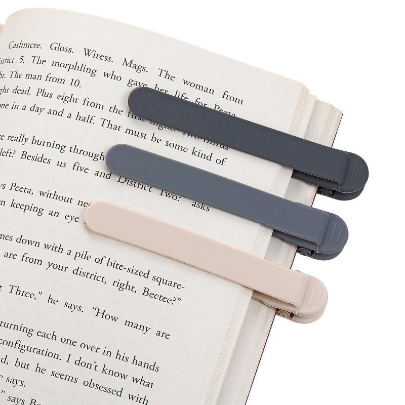 QiyuanLS 3Pcs Automatic Bookmark, Silicone Smart Book Marks for Reading Women, Men, Kids,Cute Unique Book Markers Bookmark Clip Reading Accessories Gifts for Book Lovers (1 Dark Grey+1 Light Grey+1 Beige) - Image 1