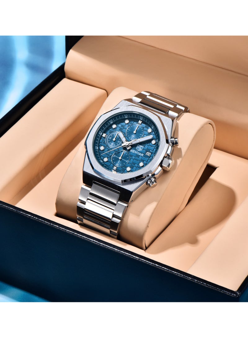 BENYAR Mens Watches Multifunction Chronograph Date Quartz Watch for Men Stainless Steel Band Wrist Watch Gift for Men Casual Business - Image 3
