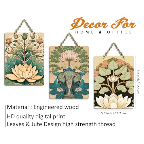 Artvibes Sacred Elephant & Artistic Lotus Modern Art Wooden Art Decoration Item for Living Room | Aesthetic Decor | Graphic Artwork | Wall Poster | Sceneries | Unique Gift Items (WH_96188N), Set of 3 - Image 5
