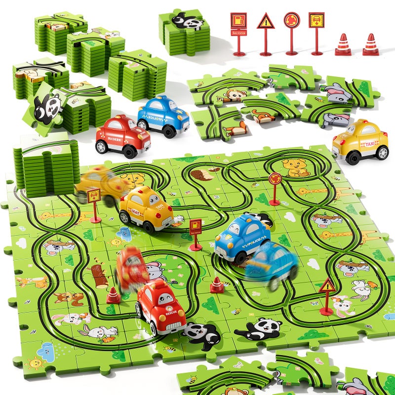Bennol Toddler Toys Gifts for 2 3 4 5 Year Old Boys 73 Jigsaw Puzzle Race Track Car Set Toys for Kids Boys Toddlers 13 24 35 46 Puzzle Tracks Car Toy Gifts for 2 3 4 5 Year Old Boy Kids - Image 2
