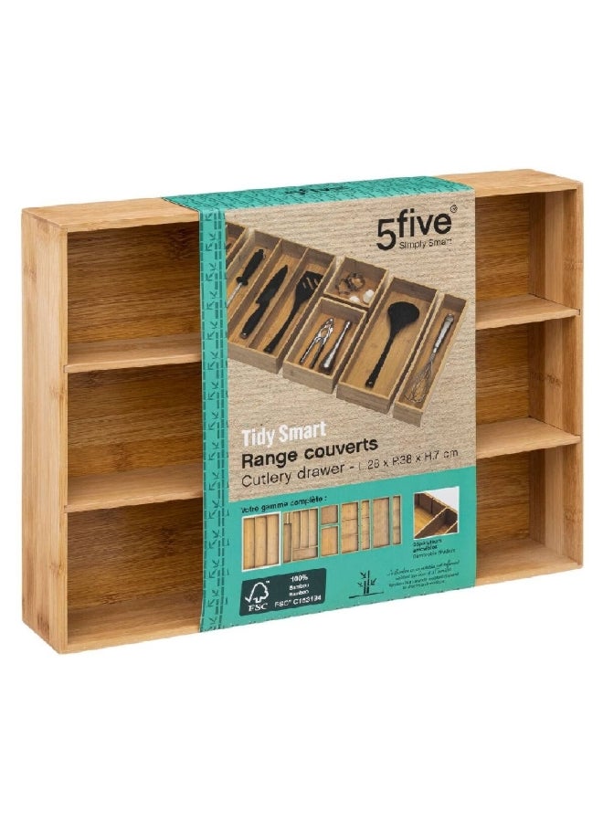 5 خمسة منظم أدوات الطعام من الخيزران بثلاثة أقسام بلون بني، بأبعاد 7 × 28 × 38 سم - Image 5