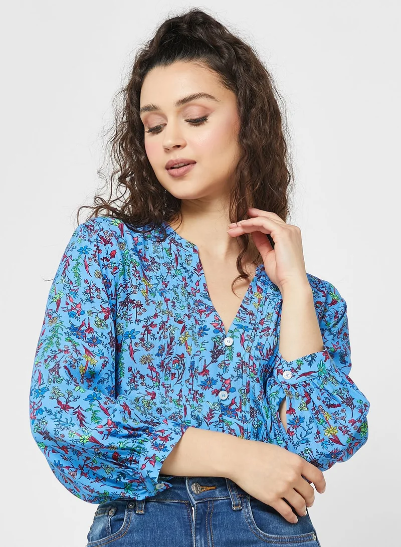 TOMMY HILFIGER Floral Puff Sleeve Button Shirt