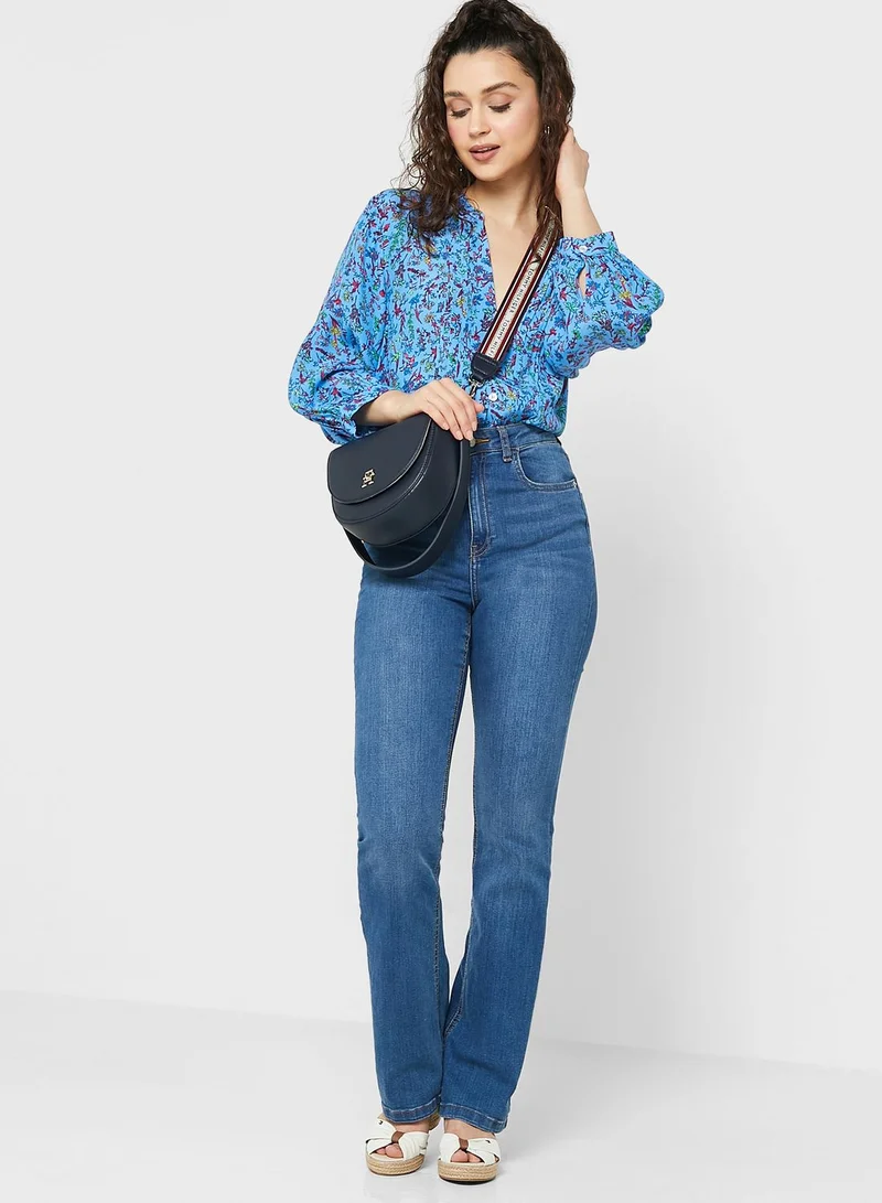TOMMY HILFIGER Floral Puff Sleeve Button Shirt