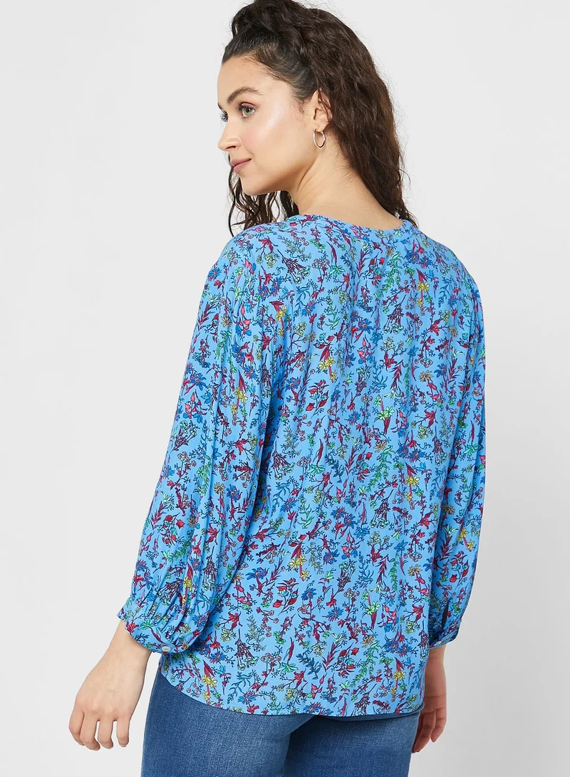 TOMMY HILFIGER Floral Puff Sleeve Button Shirt