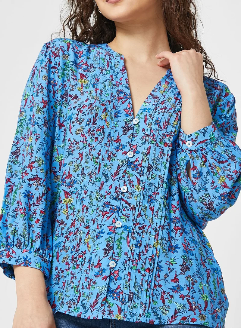 TOMMY HILFIGER Floral Puff Sleeve Button Shirt