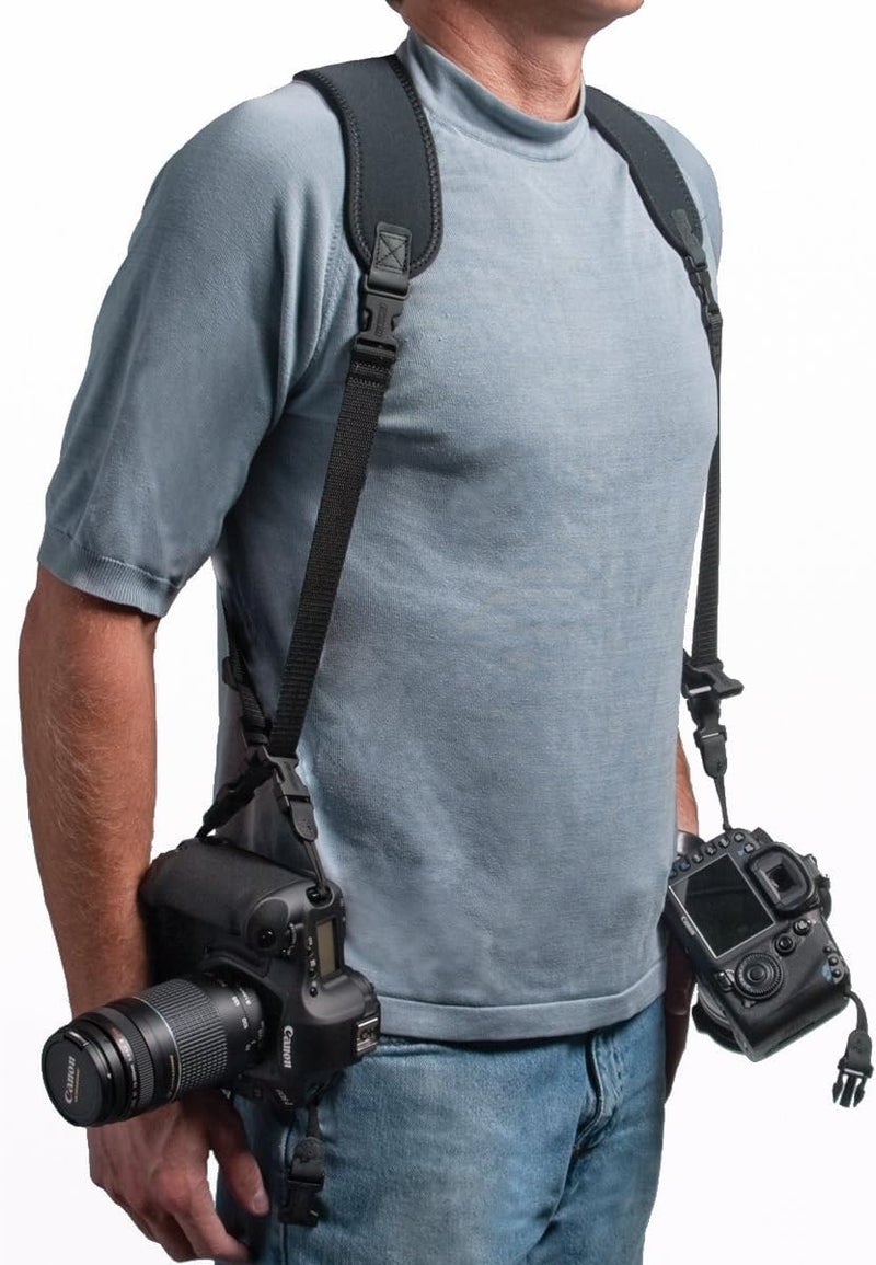 OP/TECH USA Dual Camera Harness â€“ Comfortable Neoprene SLR/DSLR Camera Strap for Photographer â€“ Camera Shoulder Strap for Two Cameras â€“ Ideal Photography Accessories for Shooting Video & Photo â€“ Black - Image 1