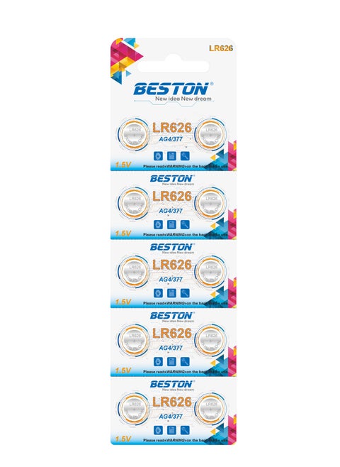 Beston Lithium Battery BST-LR626 10 PCS 2*5: Pack of ten BST-LR626 lithium batteries, organized in two sets of five for convenience.