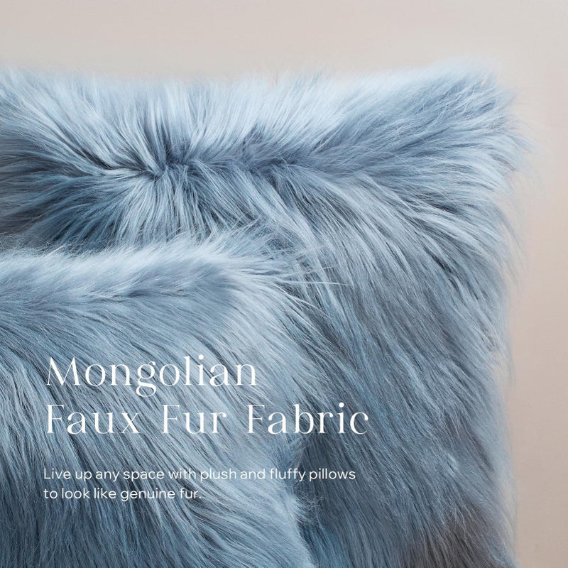 Phantoscope Faux Fur Pillow Cover Decorative Fluffy Throw Pillow Mongolian Luxury Fuzzy Pillow Case Cushion Cover for Bedroom and Couch  Blue 18 x 18 Inches - Image 4