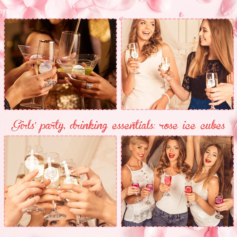 Hsei 2 Pieces 3D Rose Ice Mold 1.4 Inch Silicone Flower Ice Cube Trays Rose Silicone Mold for Freezer Whiskey Wine Cocktails Juice Bourbon Mimosas, Dishwasher Safe, Pink, Green - Image 5