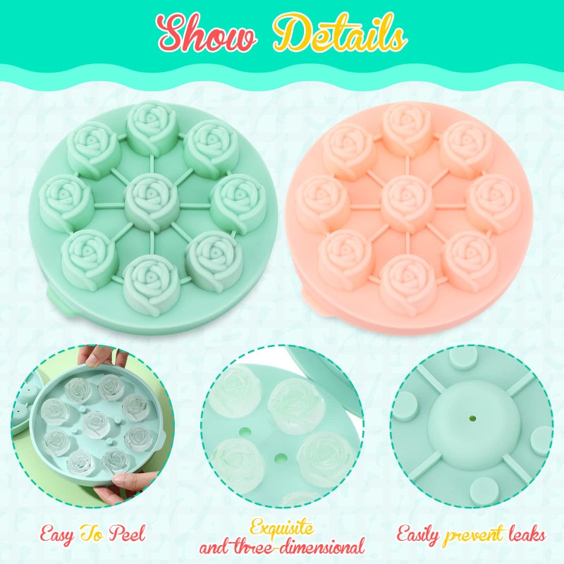 Hsei 2 Pieces 3D Rose Ice Mold 1.4 Inch Silicone Flower Ice Cube Trays Rose Silicone Mold for Freezer Whiskey Wine Cocktails Juice Bourbon Mimosas, Dishwasher Safe, Pink, Green - Image 4