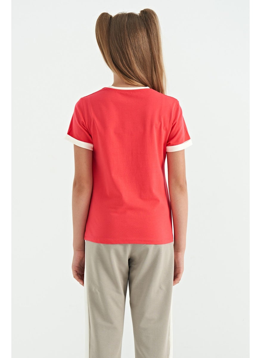 Tommy Life - Rose Colorful Text Detailed O Neck Comfortable Form Girls T-Shirt - 75109 - Image 1