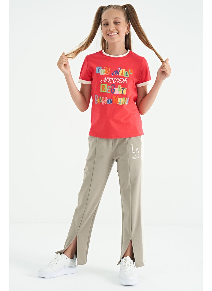 Tommy Life - Rose Colorful Text Detailed O Neck Comfortable Form Girls T-Shirt - 75109 - Image 1