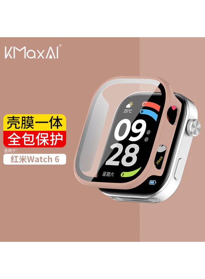 Kmaxai Tempered Glass Screen Protector + Hard Case Full Coverage Shell For Redmi Watch 6 Xiaomi Redmi Watch Protective Case Anti-scratch Screen Film Sakura Pink - Image 1