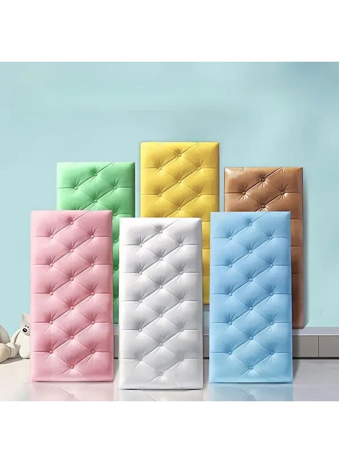 Self Adhesive 3D Wall Stickers Peel And Stick Wallpaper Soft Cushion 6pcs White Light Blue - Image 1