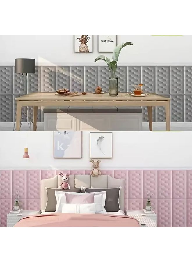 Self Adhesive 3D Wall Stickers Peel And Stick Wallpaper Soft Cushion 6pcs White Light Blue - Image 5