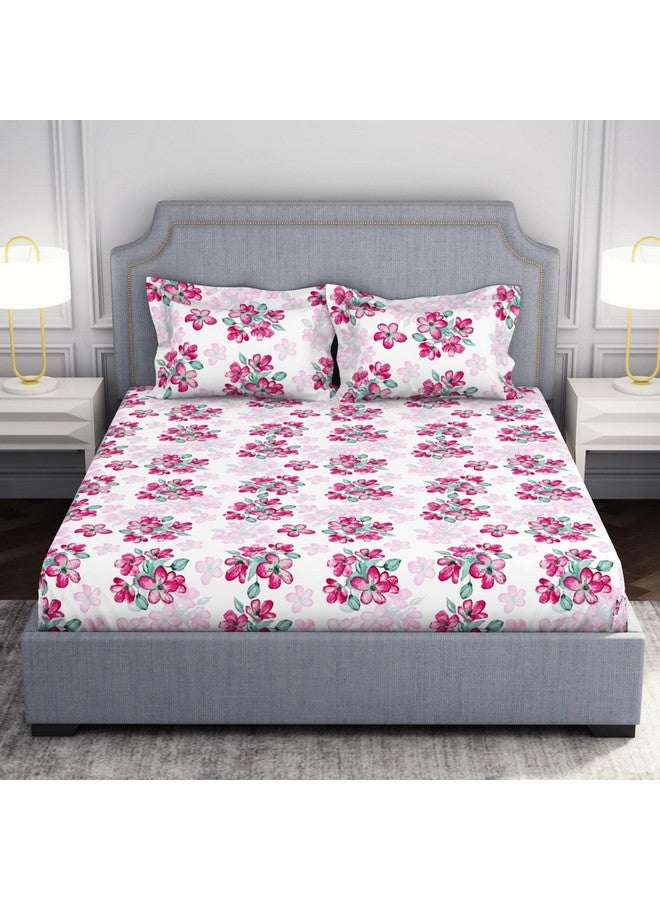 Welspun Microfiber Double Bedsheet (220 Cm X 240 Cm / 43 Cm X 68 Cm) | 105 Tc Sateen Floral Bedsheet & Pillow Covers Set (Lucent White)- Adore - Image 1