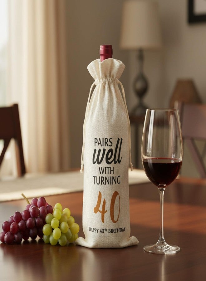Zelphvt 40th Birthday Wine Bag 40 Years Old Wine Gift Bag Funny Birthday Gift for Women Men, Reusable Drawstring Bottle Bags for Party Decoration - Image 4