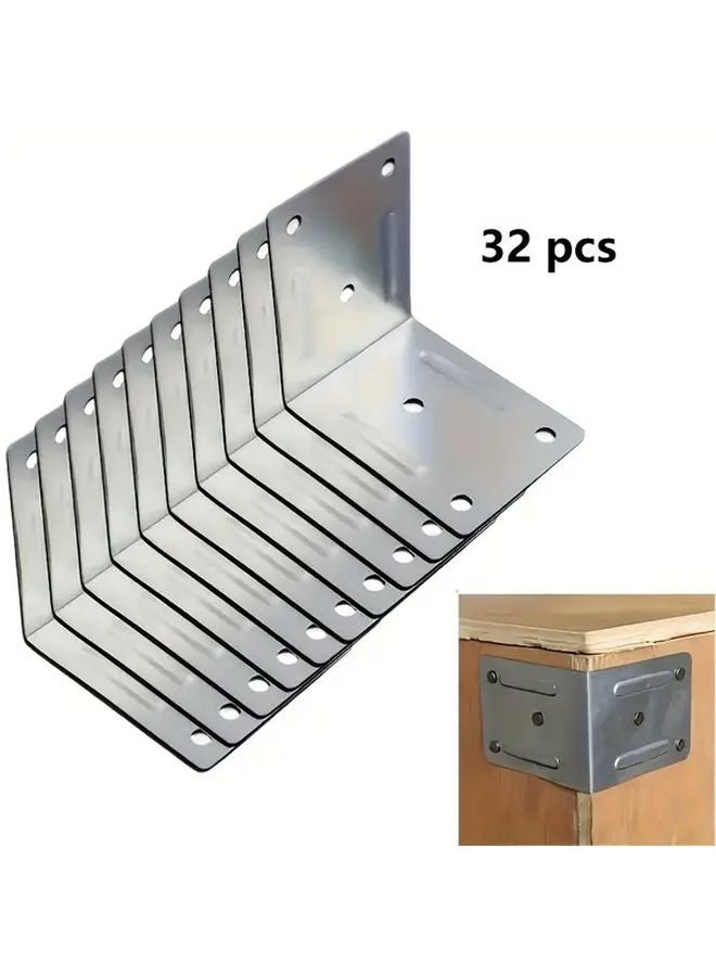 32pcs Galvanized Steel L Shaped Shelf Brackets Rust Proof Furniture Support - Image 1