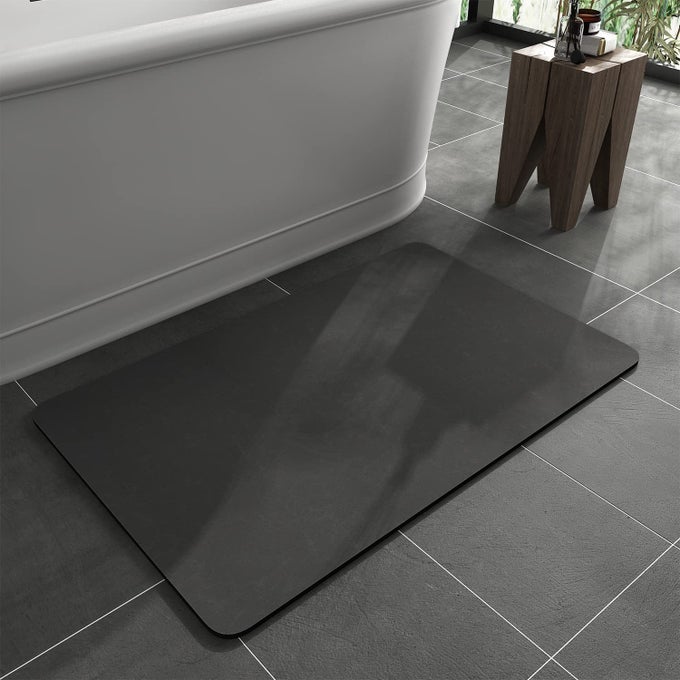 BATH MAT RUGRUBBER BACKING NON SLIP QUICK DRY ABSORBENT THIN BATHROOM RUGS FIT UNDER DOORFAUX SUEDE SURFACE BATHROOM FLOOR MATSSHOWER RUG FOR IN FRONT OF BATHTUB SHOWER DARK GREY 16X24