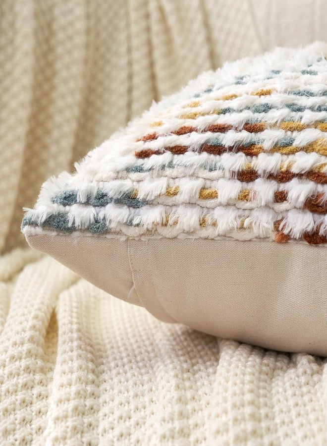 Aeckself Boho Chenille Tufted Pillow Cover 12 x 20 Inch, Rectangle Decorative Lumbar Throw Pillow Cover Neutral Pillowcase for Couch Bedroom Living Room, Orange White - Image 4