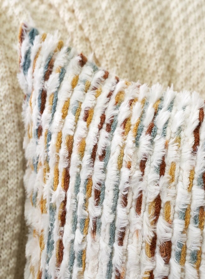 Aeckself Boho Chenille Tufted Pillow Cover 12 x 20 Inch, Rectangle Decorative Lumbar Throw Pillow Cover Neutral Pillowcase for Couch Bedroom Living Room, Orange White - Image 5