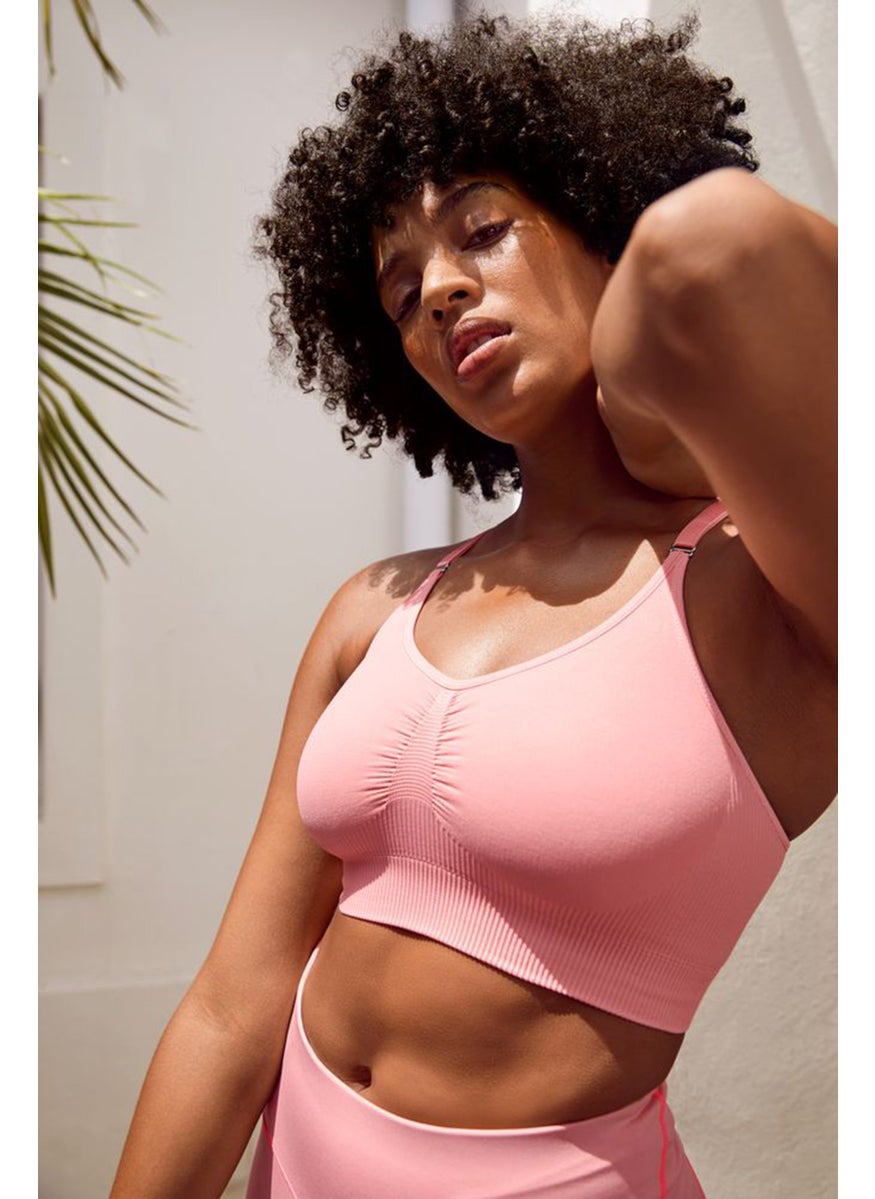 Tchibo Women Seamless Non Padded Sports Bra, Coral  - Image 1