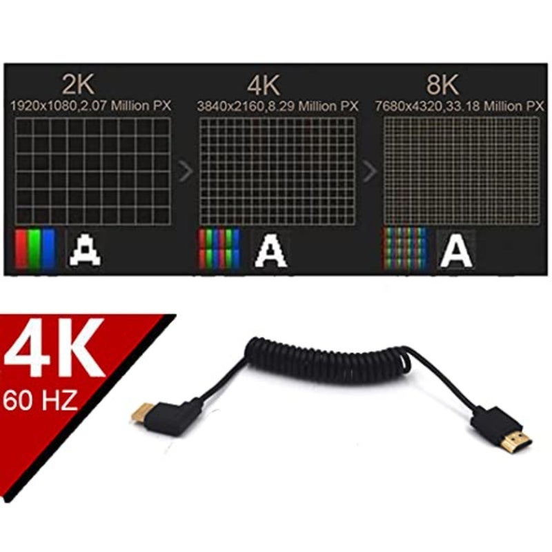 كابل ملفوف HDMI 4K بطول 3.9 قدم، كابل HDMI 2.0 عالي السرعة عالي السرعة، محول HDMI ذكر 90 درجة إلى HDMI ذكر سلك حلزوني زنبركي، 4k 60HZ - Image 4