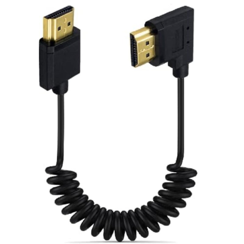كابل ملفوف HDMI 4K بطول 3.9 قدم، كابل HDMI 2.0 عالي السرعة عالي السرعة، محول HDMI ذكر 90 درجة إلى HDMI ذكر سلك حلزوني زنبركي، 4k 60HZ - Image 1