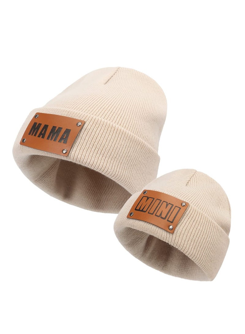 Barakah Parent-Child Beanie Hat, 2PCS Mother & Baby Daughter/Son Winter Warm Knit Hat, Kids Soft Beanie Cap, Ski Cap - Image 1