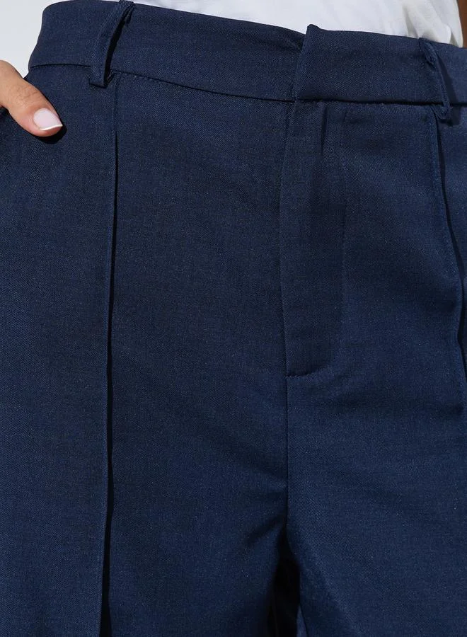 Styli Navy Blue Navy Blue Solid Wide Leg Trousers for Women | Best Price UAE
