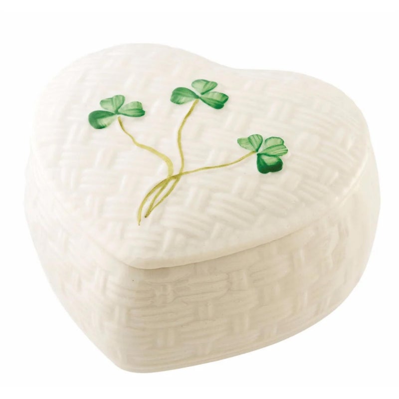 Belleek Kylemore Small Trinket Box  Handcrafted Decorative Storage  Porcelain Shamrock Irish Decor 33 x 44 Inches White