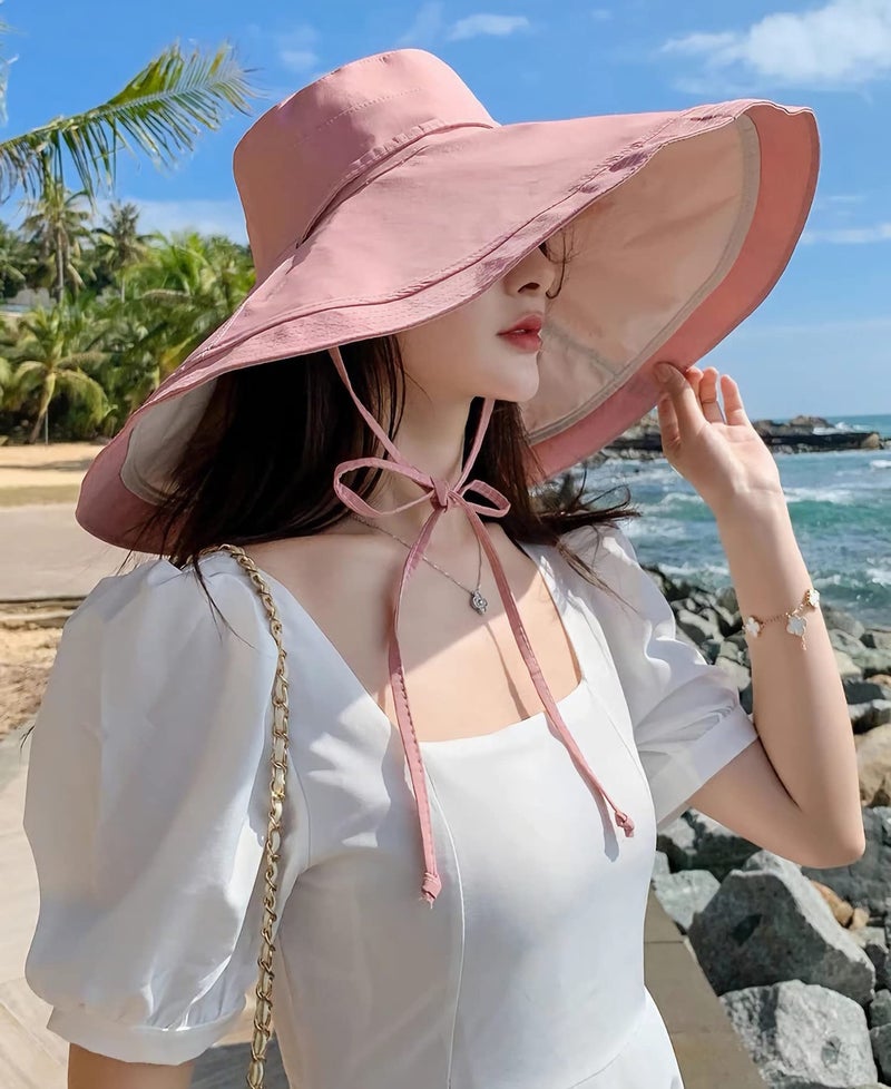 HUAMULAN 7" Wide Brim Women Summer Sun Floppy Hat Beach Bucket Hats Reversible Foldable Fishing Travel UV Protection Lady Hat - Image 3