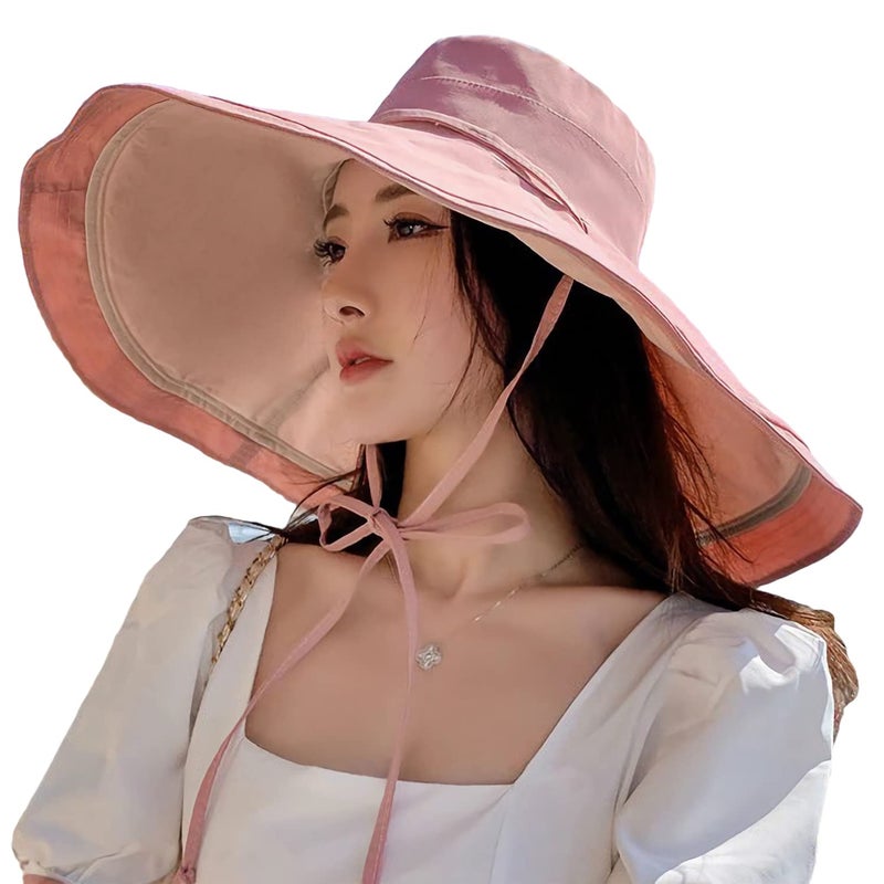 HUAMULAN 7" Wide Brim Women Summer Sun Floppy Hat Beach Bucket Hats Reversible Foldable Fishing Travel UV Protection Lady Hat - Image 2