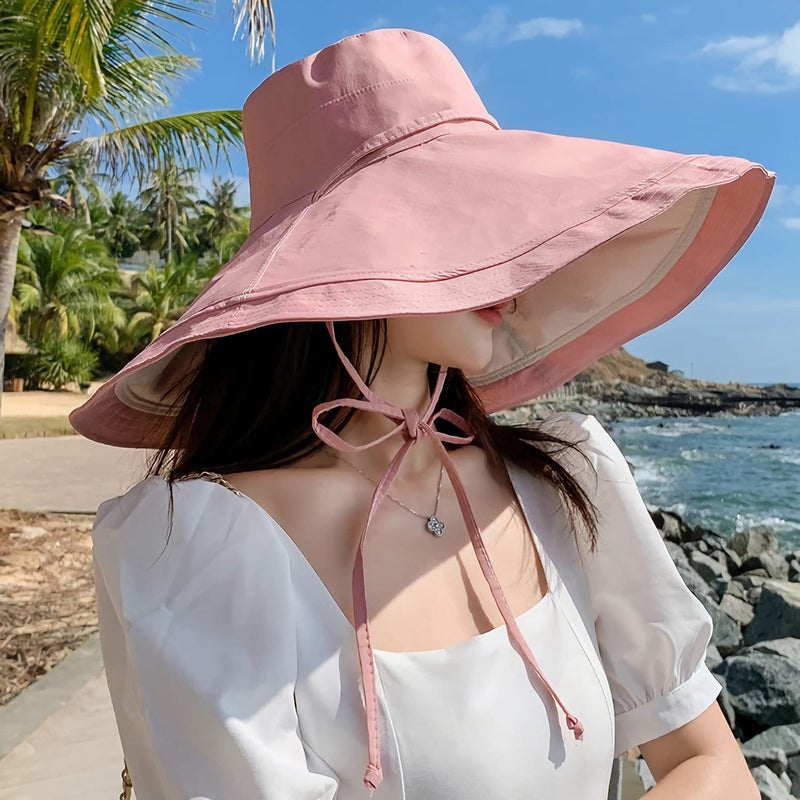 HUAMULAN 7" Wide Brim Women Summer Sun Floppy Hat Beach Bucket Hats Reversible Foldable Fishing Travel UV Protection Lady Hat - Image 4