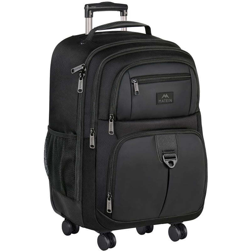 MATEIN Rolling Backpack with 4 Wheels, 17 inch Water Resisatnt Roller Spinner Backpack for Men, Large Busines Travel Wheeled Bag, Airline Approved Carry on Luggage Suitcase Bag, Black - Image 1