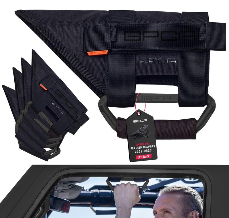 Metal Grab Handles for Jeep Wrangler 4xe JL JT JK Sport Sahara Rubicon and Gladiator 4DR2DR 20072023 GP Grip PRO by GPCA Foldable Patented 4 Packs Jet Black
