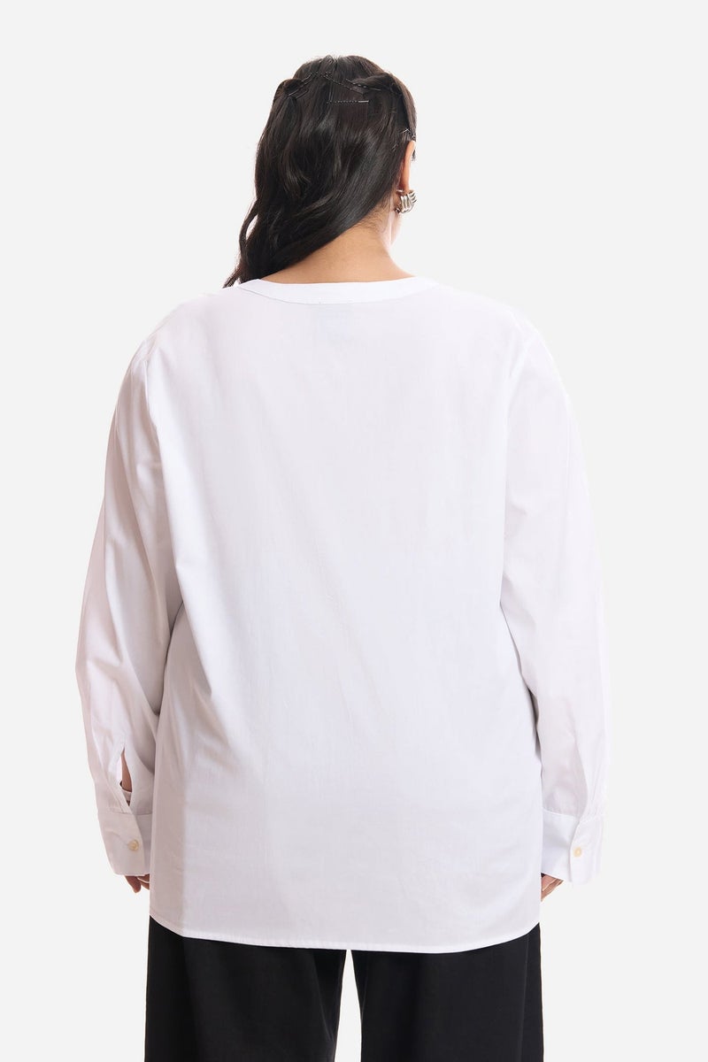 Virgio Solid Cotton Tie Up Plus Size Top With Cuff Sleeves for Women - Image 5