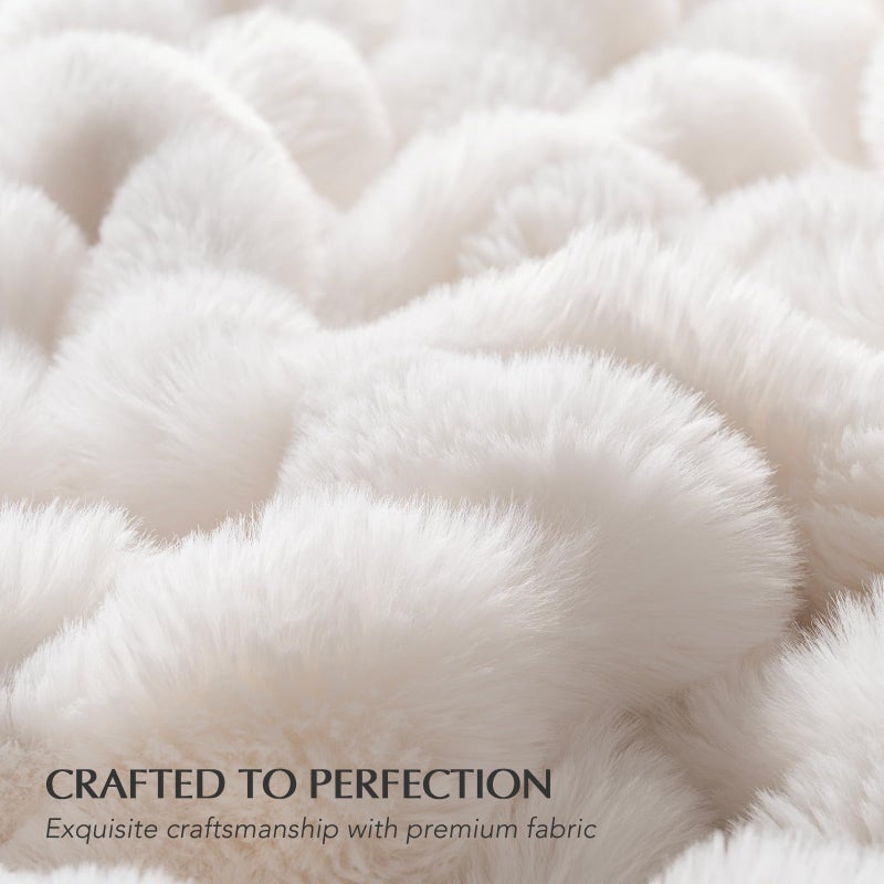 EverGrace Ultra Soft Luxury Fluffy Faux Rabbit Fur Throw Blanket, Thick Warm Bubble Throw for Bed, Cozy Plush Reversible Blankets for Couch, Chair, Sofa, Ivory White, 80x90 Inches - Image 4